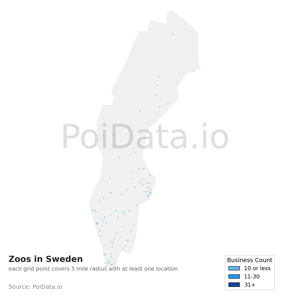 Zoo density map for Sweden