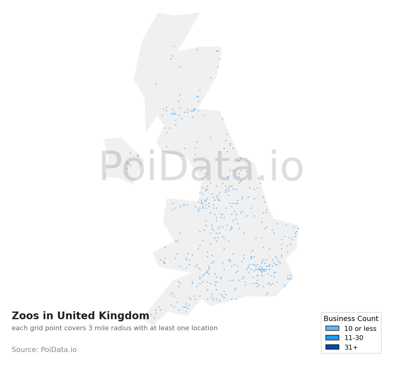 Zoo density map for United Kingdom