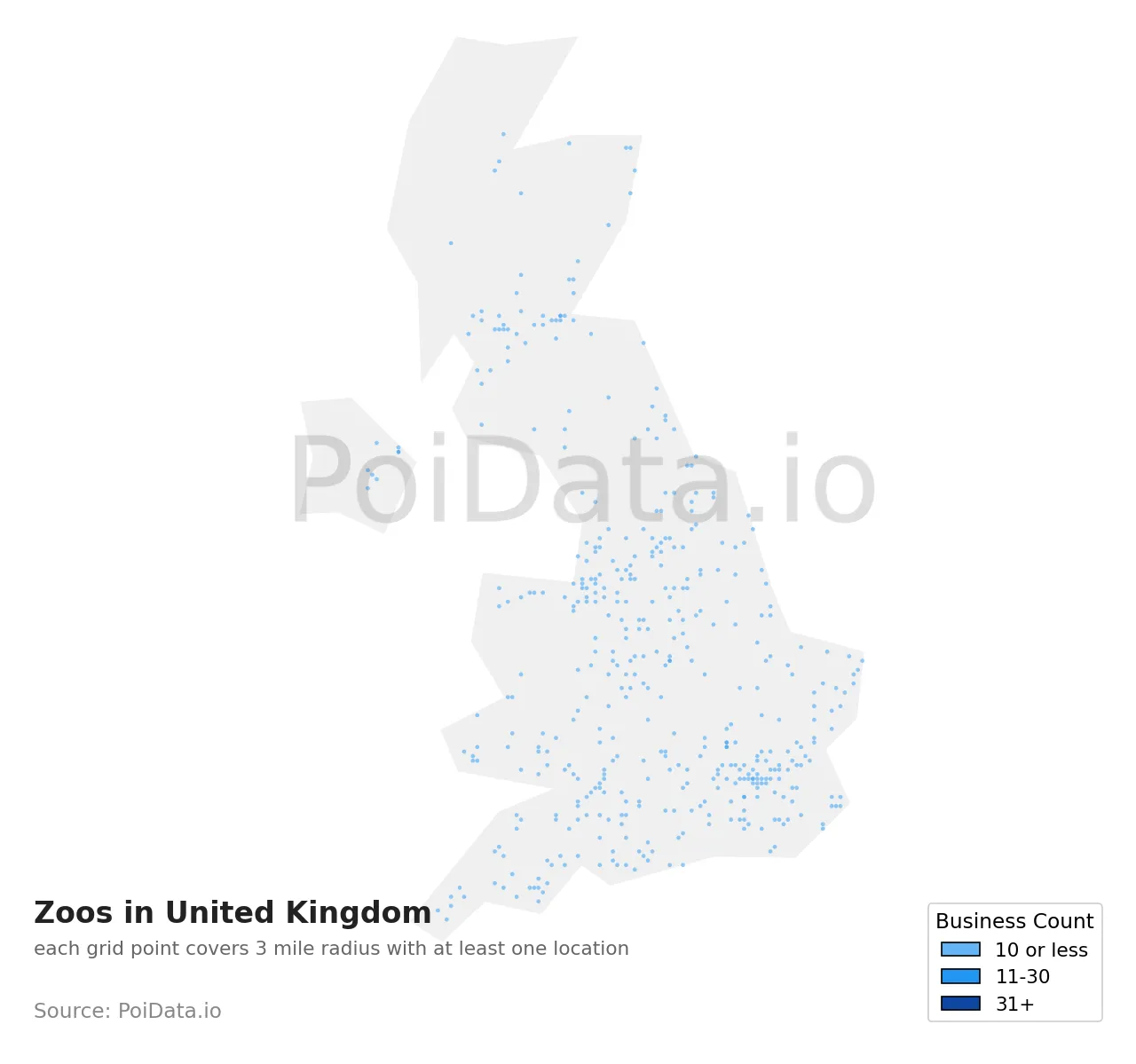 Zoo density map for United Kingdom