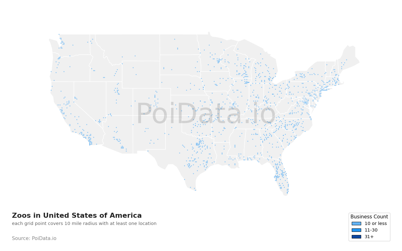 Zoo density map for United States