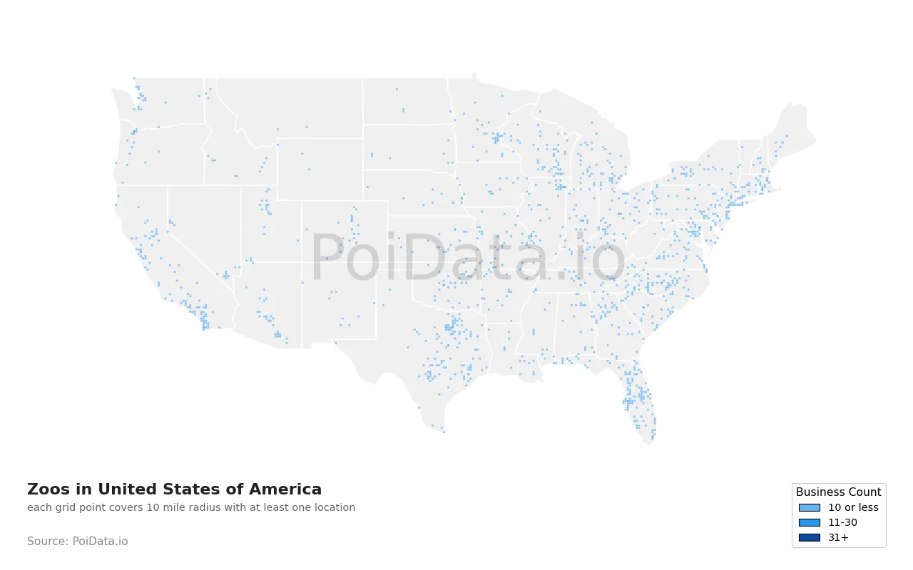 Zoo density map for United States